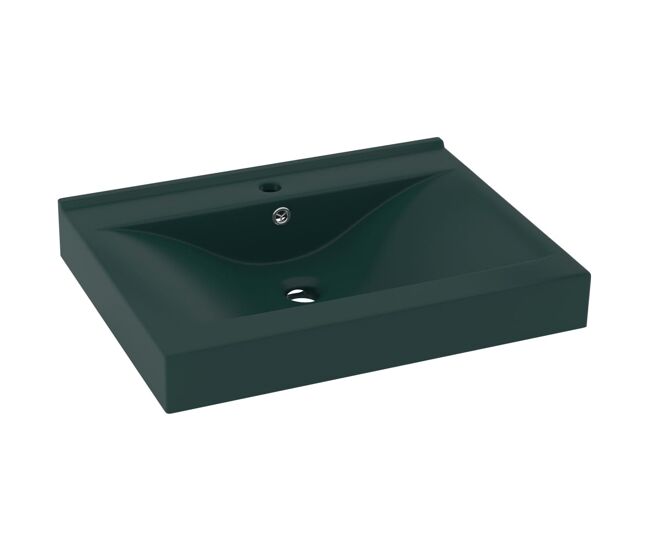 Vidaxl lavabo de lujo con grifo cerámica verde oscuro 60x46 cm