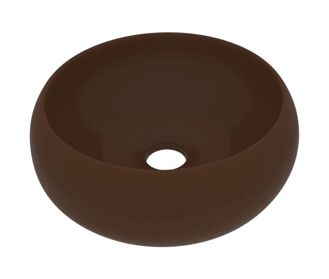Vidaxl lavabo de lujo redondo cerámica marrón oscuro mate 40x15 cm