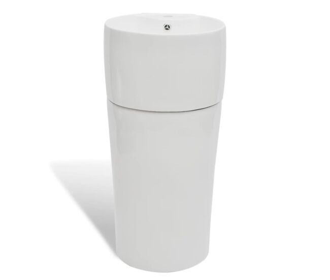 Vidaxl lavabo de pie redondo de cerámica hueco de grifo/desagüe blanco