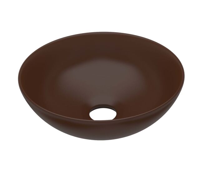 Vidaxl lavabo de cuarto de baño redondo cerámica marrón oscuro