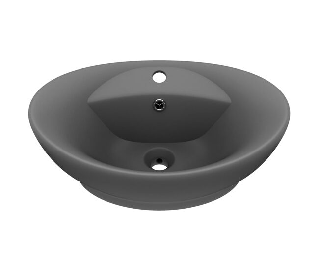 Vidaxl lavabo lujoso con rebosadero cerámica gris oscuro 58,5x39 cm
