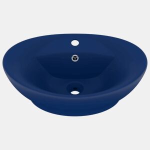 vidaXL Lavatório luxuoso oval 58,5x39 cm cerâmica azul-escuro mate