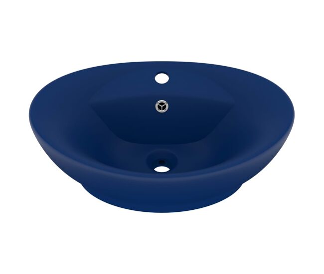 Vidaxl lavabo lujoso con rebosadero cerámica azul oscuro 58,5x39cm
