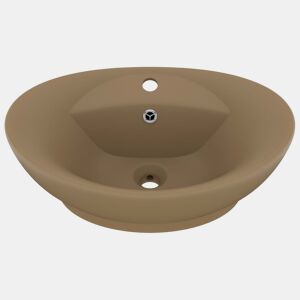 vidaXL Lavatório luxuoso oval 58,5x39 cm cerâmica creme mate
