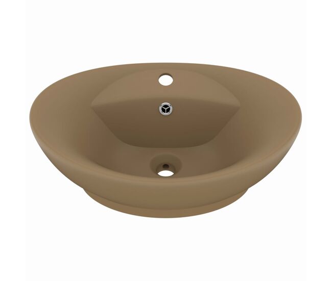 Vidaxl lavabo lujoso con rebosadero cerámica crema mate 58,5x39 cm