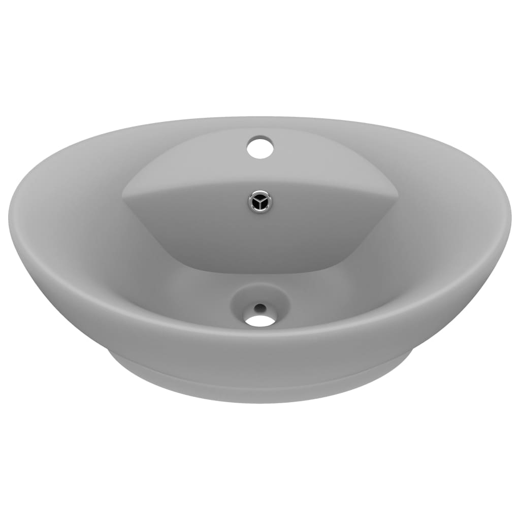 Vidaxl lavabo lujoso ovalado con rebosadero cerámica gris claro mate