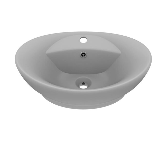 Vidaxl lavabo lujoso ovalado con rebosadero cerámica gris claro mate