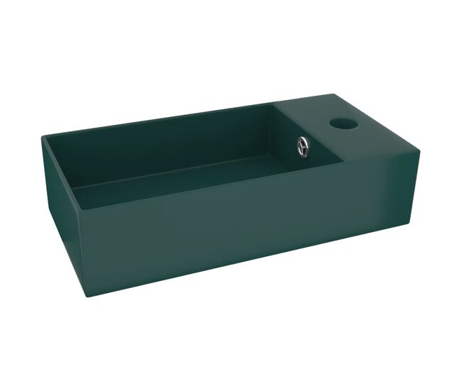 Vidaxl lavabo con rebosadero cerámica verde oscuro