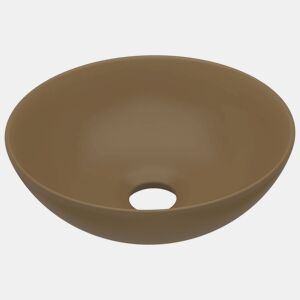 vidaXL Lavatório de casa de banho redondo cerâmica creme mate