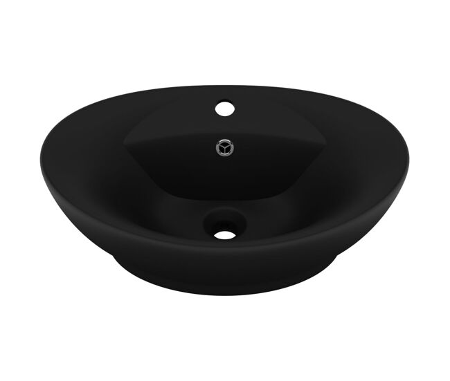 Vidaxl lavabo lujoso con rebosadero cerámica negro mate 58,5x39 cm
