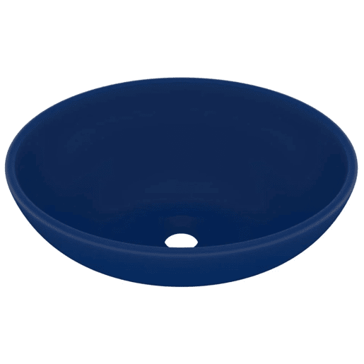 vidaXL Lavatório luxuoso oval 40x33cm cerâmica azul-escuro mate