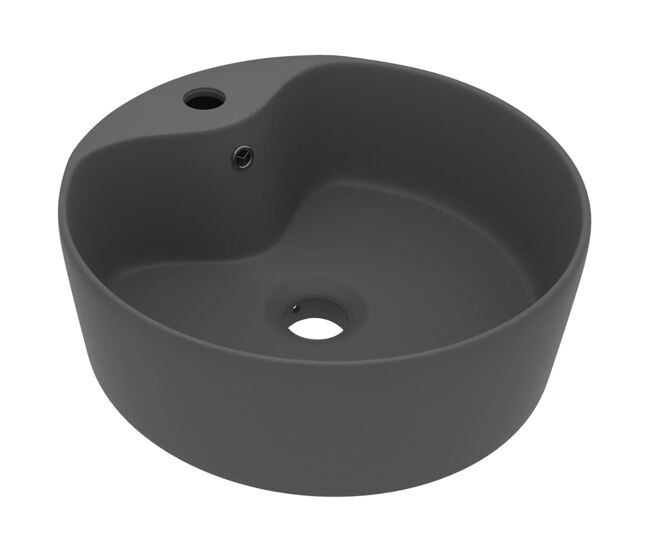 Vidaxl lavabo lujoso con rebosadero cerámica gris oscuro mate 36x13 cm