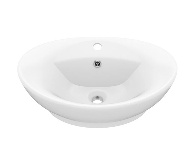Vidaxl lavabo lujoso con rebosadero cerámica blanco mate 58,5x39 cm