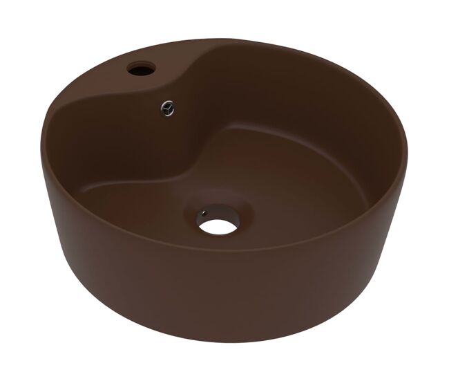 Vidaxl lavabo lujoso y rebosadero cerámica marrón oscuro mate 36x13 cm