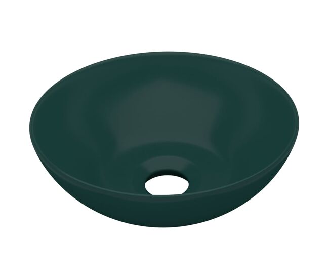Vidaxl lavabo de cuarto de baño redondo cerámica verde oscuro