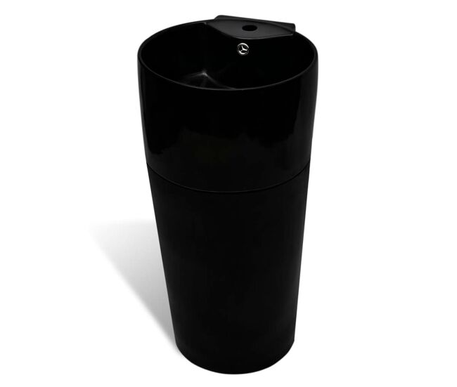 Vidaxl lavabo redondo de cerámica con orificio de grifo/desagüe negr