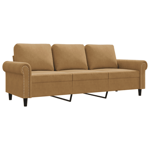 vidaXL Sofá de 3 lugares 180 cm veludo castanho vidaXL Sofá de 3 lugares 180 cm veludo castanho