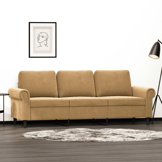 vidaXL Sofá de 3 lugares 180 cm veludo castanho vidaXL Sofá de 3 lugares 180 cm veludo castanho