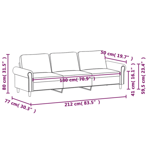vidaXL Sofá de 3 lugares 180 cm veludo castanho vidaXL Sofá de 3 lugares 180 cm veludo castanho