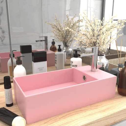 vidaXL Lavatório WC c extravasamento cerâmica rosa mate vidaXL Lavatório WC c extravasamento cerâmica rosa mate