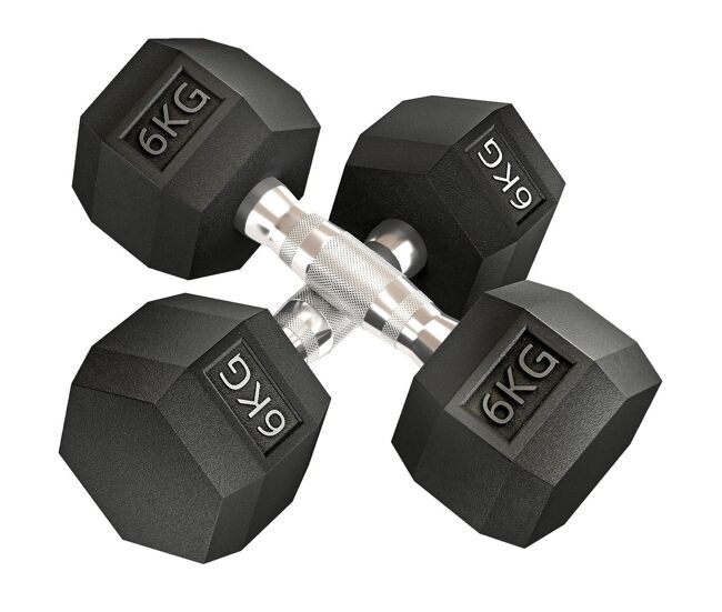 Homcom juego de mancuernas hexagonales, 2 x 6 kg, de hierro fundido, recubiertas de goma, juego de pesas con barras de conexión para entrenamiento en