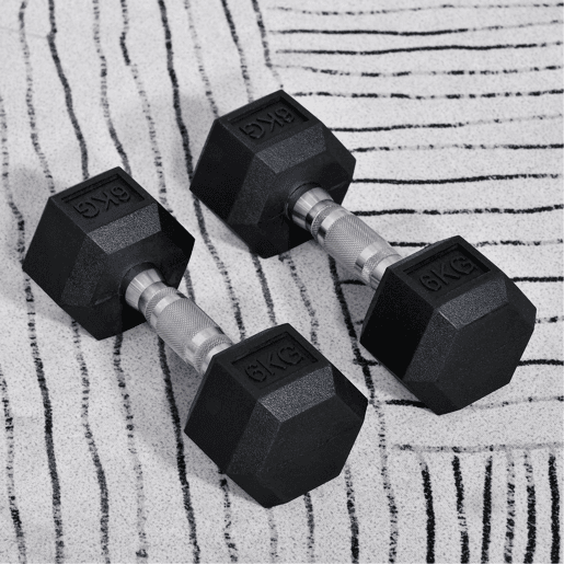 HOMCOM Conjunto de Halteres Hexagonais 2 x 6 kg com Barra de Ligação, Kit de Treino de Fitness para Ginásio em Casa, Preto