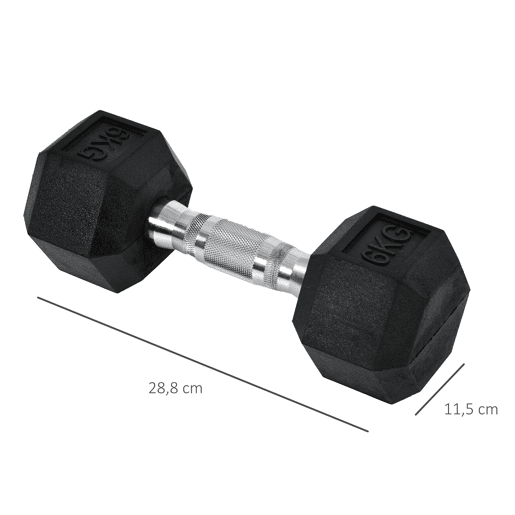 HOMCOM Conjunto de Halteres Hexagonais 2 x 6 kg com Barra de Ligação, Kit de Treino de Fitness para Ginásio em Casa, Preto