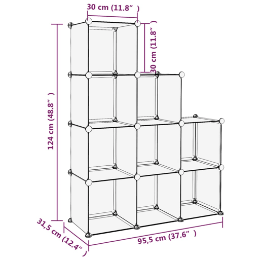 vidaXL Organizador de arrumação com 9 cubos PP transparente vidaXL Organizador de arrumação com 9 cubos PP transparente