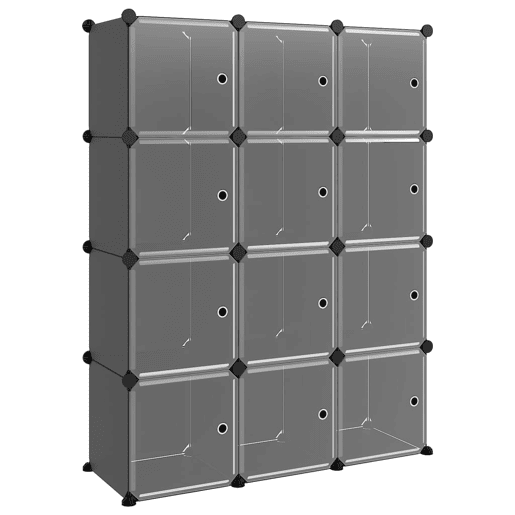 vidaXL Organizador de arrumação com 12 cubos e portas PP preto