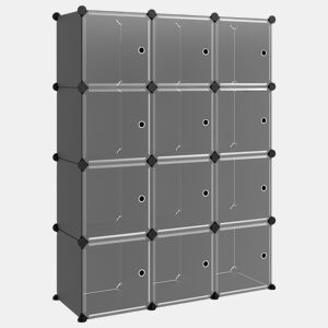 vidaXL Organizador de arrumação com 12 cubos e portas PP preto