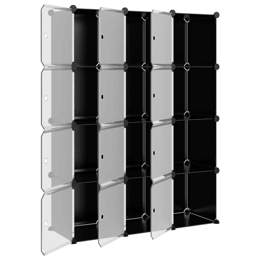 vidaXL Organizador de arrumação com 12 cubos e portas PP preto