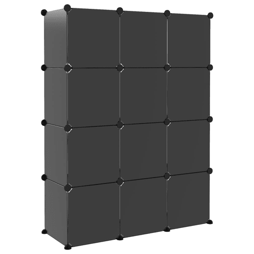 vidaXL Organizador de arrumação com 12 cubos e portas PP preto