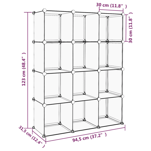 vidaXL Organizador de arrumação com 12 cubos PP preto vidaXL Organizador de arrumação com 12 cubos PP preto