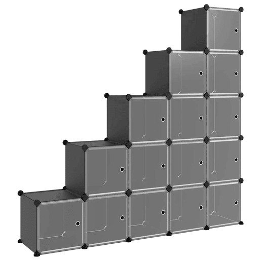 vidaXL Organizador de arrumação com 15 cubos e portas PP preto
