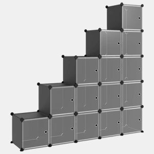 vidaXL Organizador de arrumação com 15 cubos e portas PP preto
