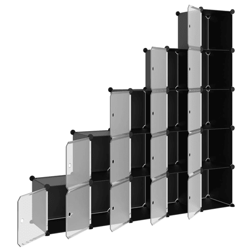 vidaXL Organizador de arrumação com 15 cubos e portas PP preto