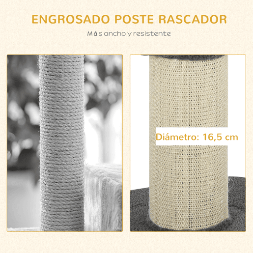 PawHut Arranhador para Gatos Altura 91 cm Arranhador para Gatos de 3 Níveis com Ninho Plataforma e Poste de Sisal 45x45x91 cm Cinza