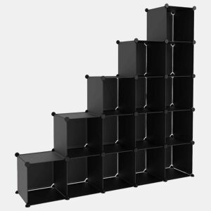 vidaXL Organizador de arrumação com 15 cubos PP preto