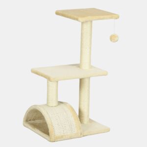 PawHut Árvore Arranhadora para Gatos Média, Árvore para Gatos de 3 Níveis com Tapete Arranhador em Arco, 2 Plataformas, Postes de Sisal e Bola Suspensa, Creme
