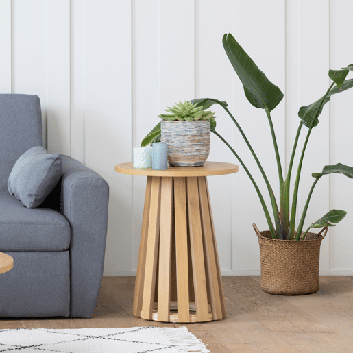 Mesa auxiliar redonda estilo escandinavo de madera LIV