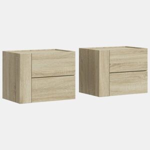 vidaXL Mesas de cabeceira de parede 2 pcs 45x30x35 cm carvalho sonoma