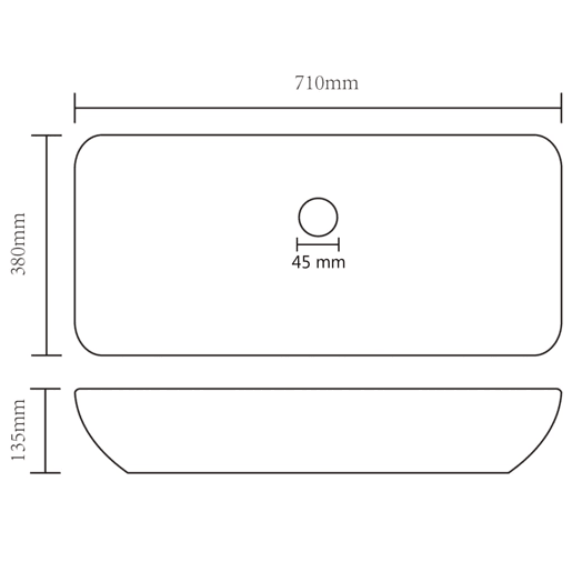 vidaXL Lavatório luxuoso retangular 71x38 cm cerâmica cinza-claro mate