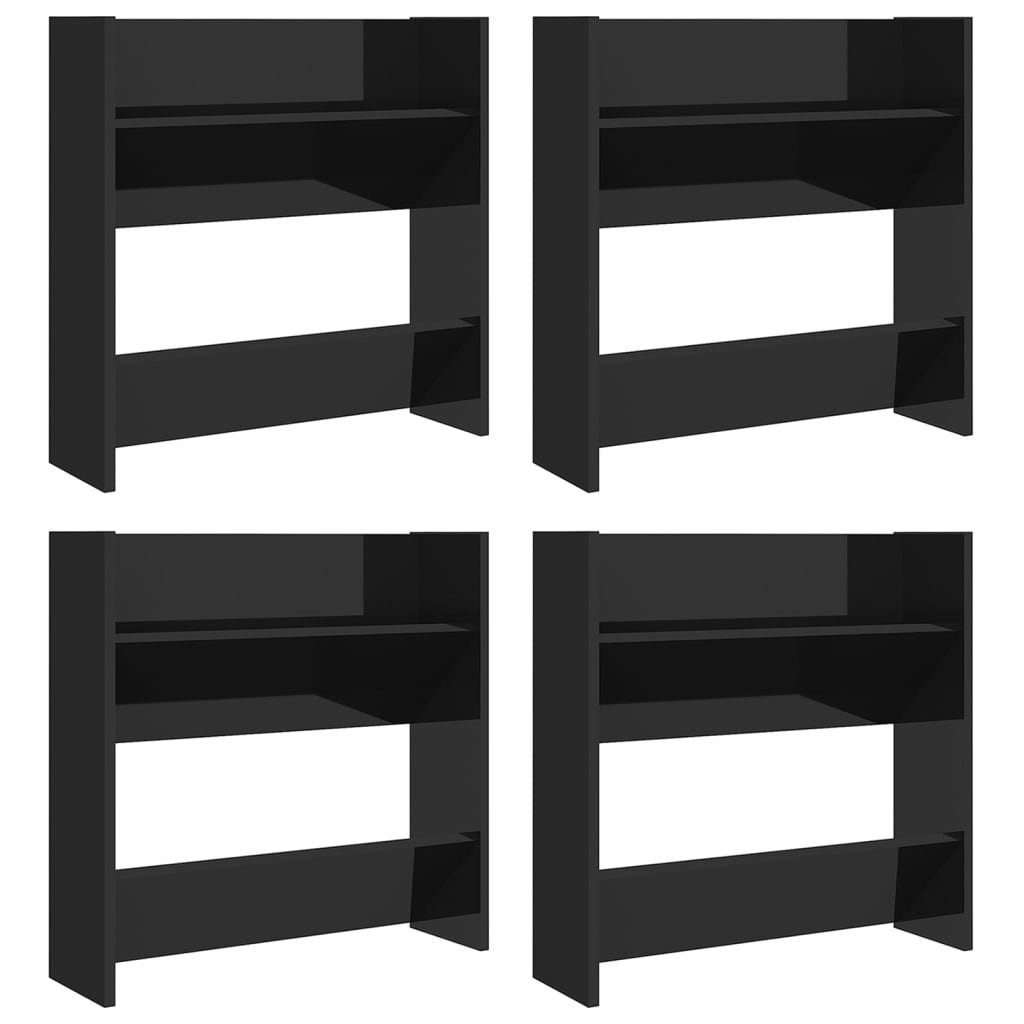 Vidaxl zapateros de pared 4 uds contrachapada negro brillo 60x18x60 cm