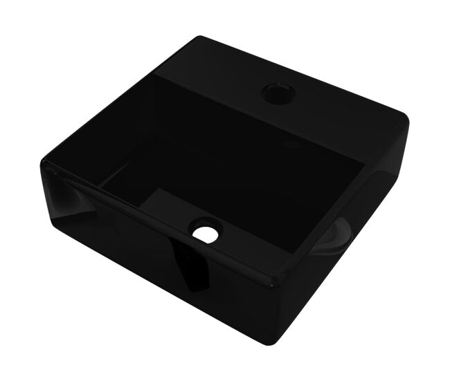 Vidaxl lavabo de cerámica cuadrado con orificio de grifo/desagüe negro