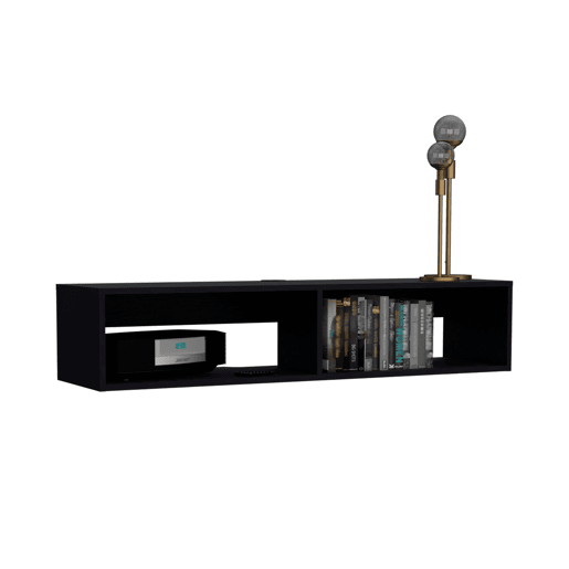 Estante multimédia em melamina Rockwood com duas prateleiras, 25.3 cm X 121.1 cm X 32 cm , Preto