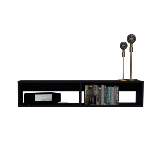 Estante multimédia em melamina Rockwood com duas prateleiras, 25.3 cm X 121.1 cm X 32 cm , Preto