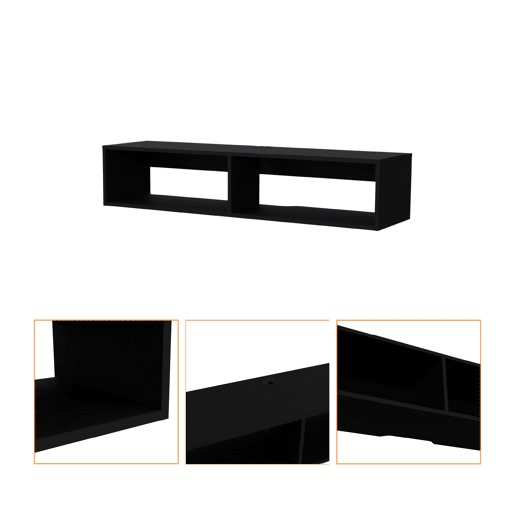 Estante multimédia em melamina Rockwood com duas prateleiras, 25.3 cm X 121.1 cm X 32 cm , Preto