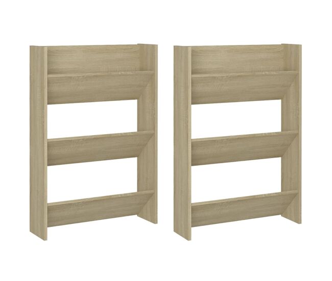 Vidaxl zapateros de pared 2 uds contrachapada roble sonoma 60x18x90 cm