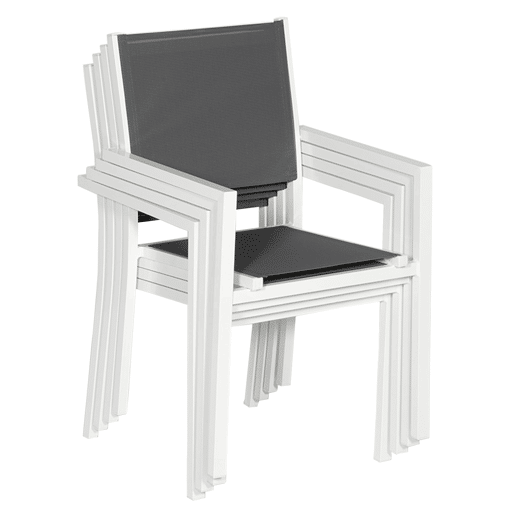 Conjunto de 10 cadeiras de alumínio branco - textileno cinzento