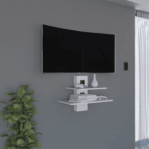 Estanteria Tv Burgos em melamina con dos estantes, Branco 43,7 X 60,1 X 30 cm